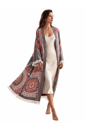Grey- Orange Mandala Kimono
