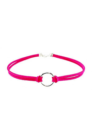 Fuşya Renk Kadın Süet Round Choker