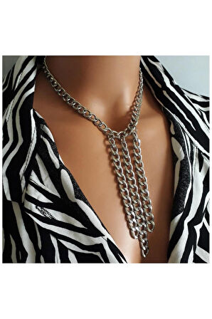 Gümüş Renk Çelik Zincir Kadın Choker Kolye