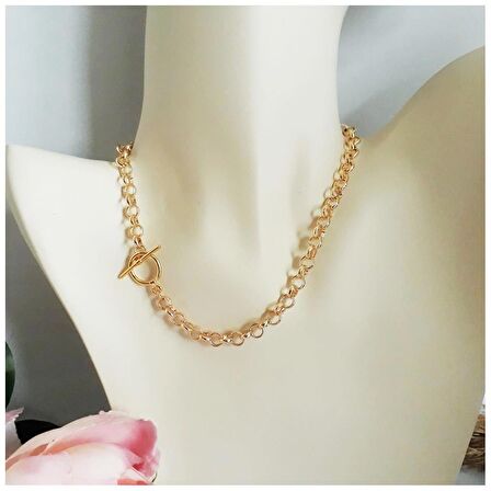 Gold Renk Zincir Choker Kadın Kolye - 35 cm 