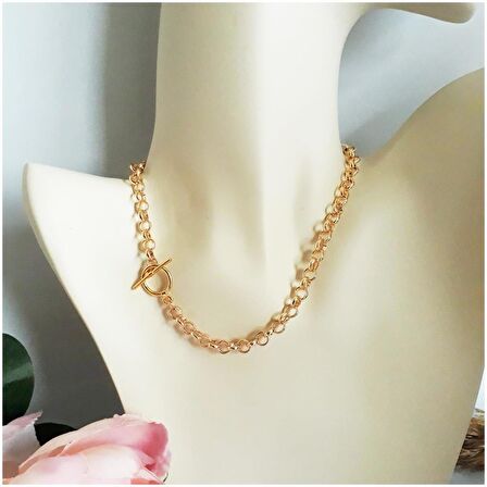 Gold Renk Zincir Choker Kadın Kolye - 35 cm 