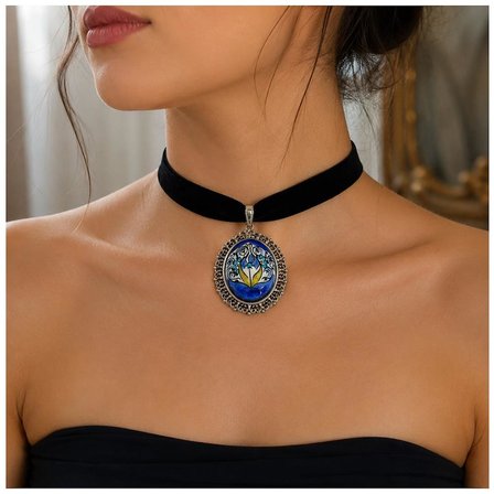 İznik Çini Desenli El Yapımı Vintage Kadın Choker