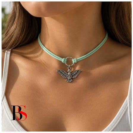 Su Yeşili Süet İp - Albatros Kuşu Kadın Choker