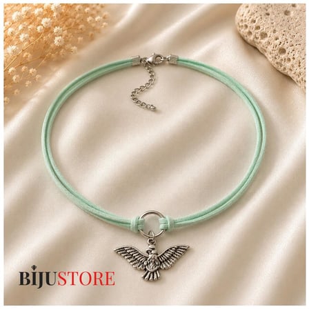 Su Yeşili Süet İp - Albatros Kuşu Kadın Choker