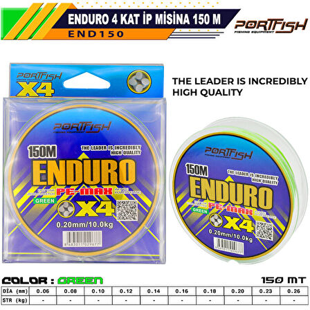 Portfish Enduro 4 Kat İp Misina 150 mt Yeşil 0,14mm