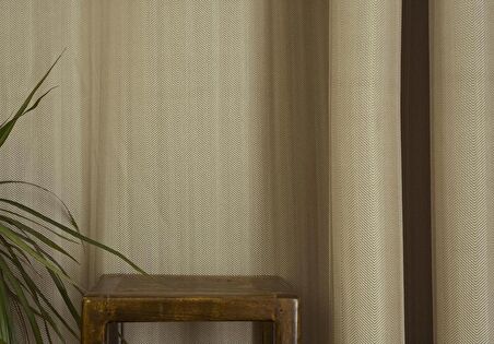 Massarelli Fon Perde Balık Sırtı Desen Açık Bej 1-3 Sık Pile 