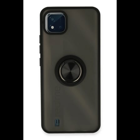 Realme C11 2021 Kılıf Montreal Yüzüklü Silikon Kapak - Siyah