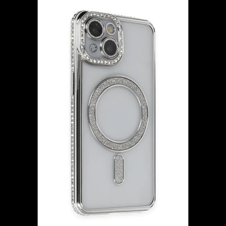 Apple iPhone 13 Kılıf Joke Simli Magneticsafe Kılıf - Gümüş
