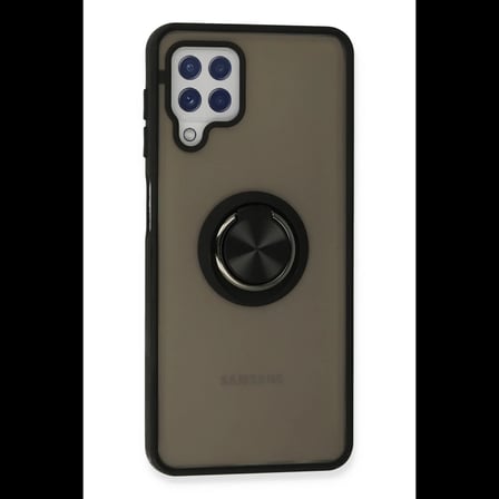 Samsung Galaxy A22 Kılıf Montreal Yüzüklü Silikon Kapak - Siyah