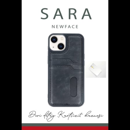 Apple iPhone 14 Kılıf Sara Kartvizitli Deri Kılıf - Koyu Yeşil