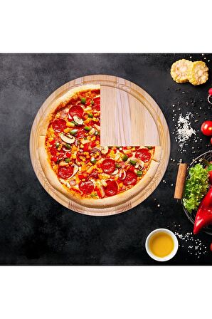 Ahşap Pizza Tahtası & Peynir Sunum Ve Çok Amaçlı Servis Tepsisi 26cm