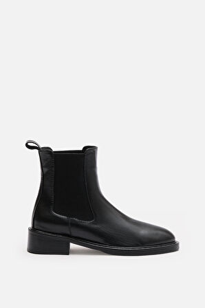 Bestyle Ados Kadın Siyah %100 Gerçek Deri Lastikli Bot