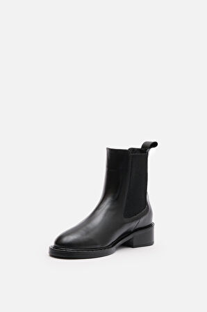 Bestyle Ados Kadın Siyah %100 Gerçek Deri Lastikli Bot