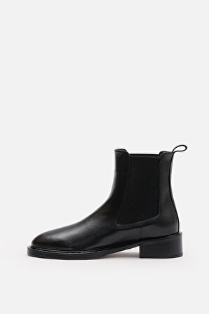 Bestyle Ados Kadın Siyah %100 Gerçek Deri Lastikli Bot