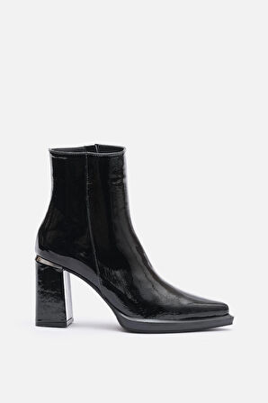 Bestyle Ludo Kadın Siyah Gerçek Rugan Deri Topuklu Bot