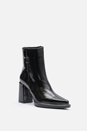 Bestyle Ludo Kadın Siyah Gerçek Rugan Deri Topuklu Bot