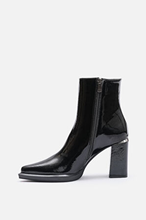 Bestyle Ludo Kadın Siyah Gerçek Rugan Deri Topuklu Bot