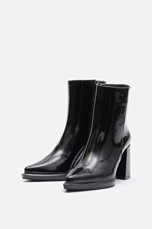 Bestyle Ludo Kadın Siyah Gerçek Rugan Deri Topuklu Bot