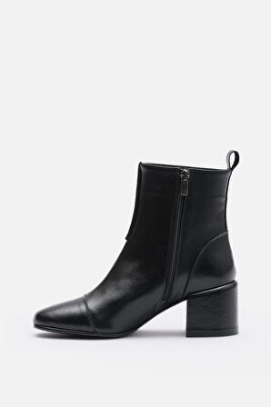 Bestyle NYX Kadın Siyah Gerçek Deri Fermuarlı Topuklu Bot