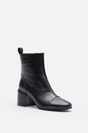 Bestyle NYX Kadın Siyah Gerçek Deri Fermuarlı Topuklu Bot