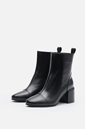 Bestyle NYX Kadın Siyah Gerçek Deri Fermuarlı Topuklu Bot