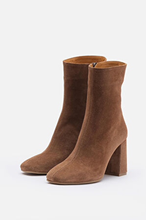 Bestyle İREM Kadın Taba Süet Gerçek Deri Fermuarlı Topuklu Bot