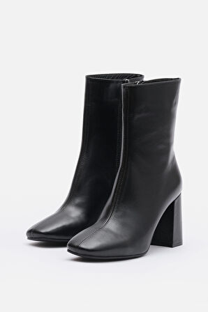 Bestyle İREM Kadın Siyah Gerçek Deri Fermuarlı Topuklu Bot