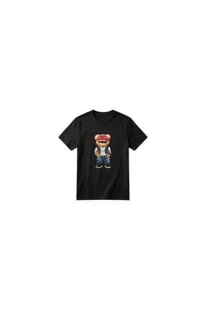 Unisex Kız Erkek Çocuk Baskılı Bisiklet Yaka Kısa Kollu Pamuklu Günlük T-Shirt — BEAR SİYAH