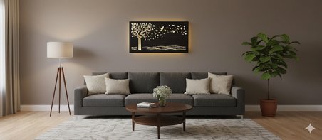 BSD Dekoratif Ağaç,Kuş, Yaprak Desenli Ledli Tablo