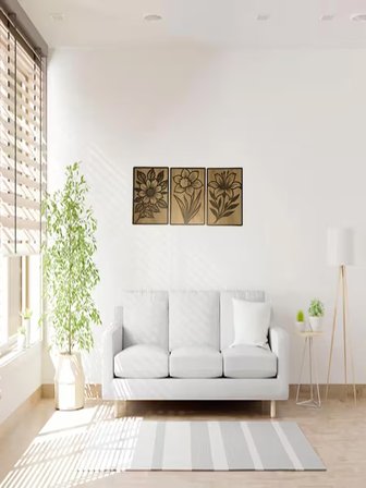 BSD DEKORATİF ÇİÇEK DESENLİ 3'LÜ TABLO
