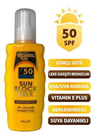 Suya Dayanaklı Leke Karşıtı 50 SPF+ 200 Ml Güneş Kremi Sütü