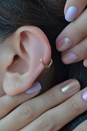 Oval Beşgen Halka Piercing Tragus Helix Kıkırdak Küpesi