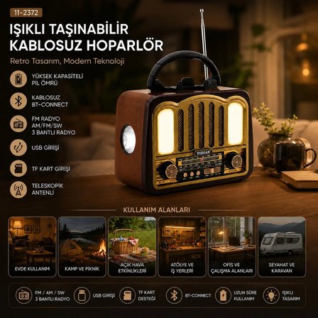 ŞARJLI - NOSTALJİ BLUETOOTH İBRELİ FM RADYO MP3 USB - TF PLAYER SPEAKER PL-4702 (5468)