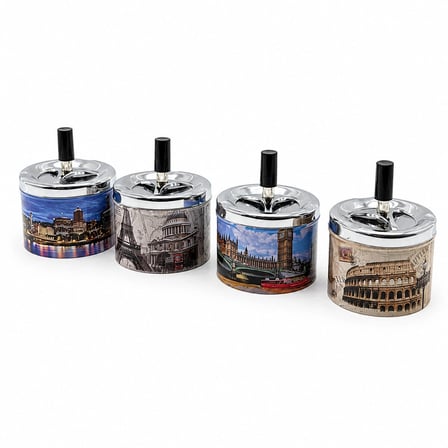 12 ADET ASHTRAY YUVARLAK - BASMALI METAL KÜLLÜK (5468)