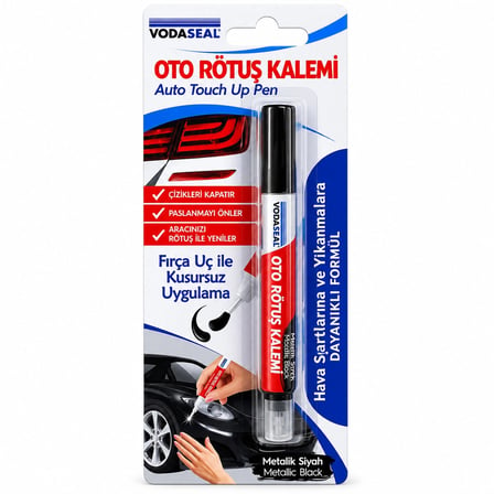 12 ADET METALİK SİYAH OTO RÖTUŞ KALEM FIRÇA UÇ 5ML (5468)