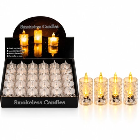24 ADET BÜYÜK BOY PİLLİ KRİSTAL MİKA LED MUM ÇAP : 3.8CM YÜKSEKLİK : 9CM İ10-015 (5468)