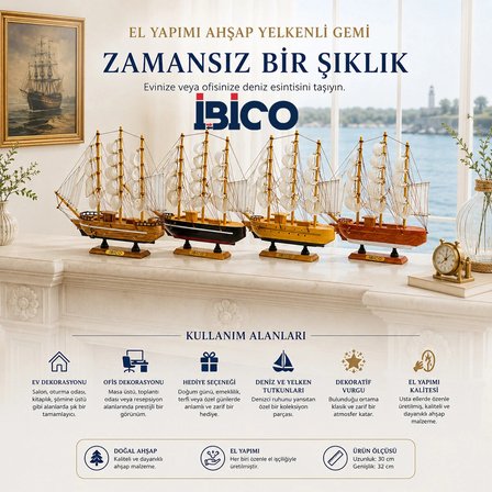 ORTA UZUNLUK : 30CM - GENİŞLİK : 32CM MASAÜSTÜ DEKORATİF AHŞAP YELKENLİ GEMİ SÜS EŞYASI HERHANGİ BİR RENK GÖNDERİLİR (5468)