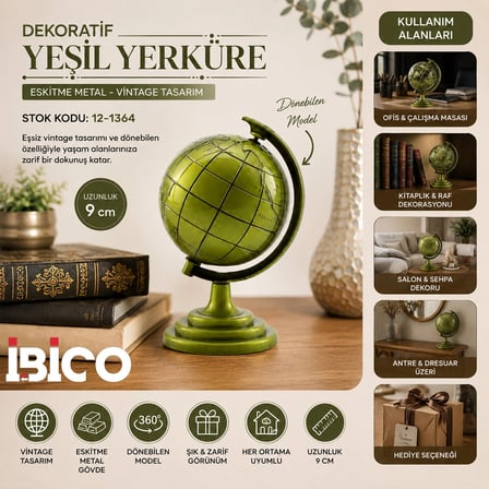 GLOBE KÜÇÜK METAL DÜNYA BİBLOSU - DEKORATİF SÜS EŞYASI (5468)