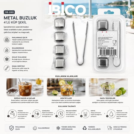 5PCS = 4 KÜP - MAŞA KÜP ŞEKLİ METAL BUZLUK (5468)