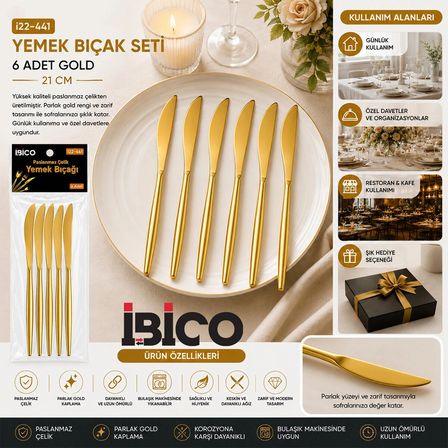 60 PARÇA GOLD YEMEK BIÇAK SETİ 21CM - 1 PAKET İÇİNDE 6 ADET VARDIR - 10 PAKET GÖNDERİLİR (5468)