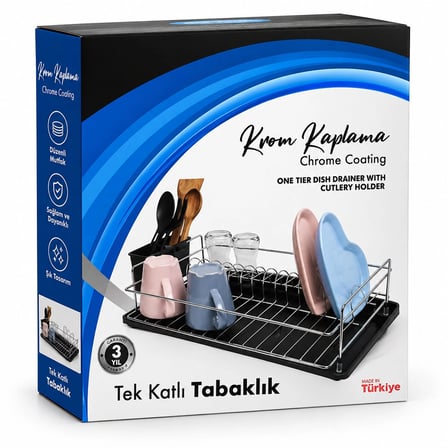 KROM TEK KATLI TABAKLIK - BULAŞIKLIK (5468)