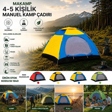 4-5 KİŞİLİK TOZ GEÇİRMEZ 200CMX200CMX135CM MANUEL KAMP ÇADIR HERHANGİ BİR RENK GÖNDERİLİR (5468)