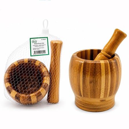 AHŞAP BAMBU - ÇİZGİLİ HAVAN SARIMSAK DÖVECEK Ç: 8CM--D: 7CM--Y:10.5CM FİLELİ AMBALAJ (5468)