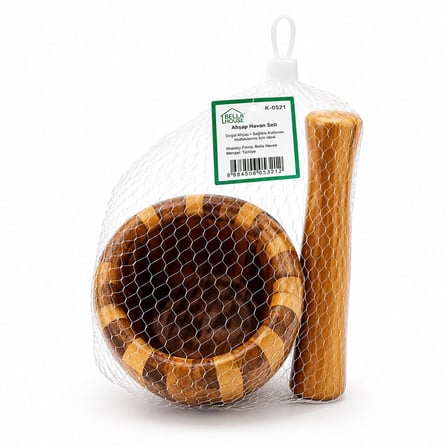 AHŞAP BAMBU - ÇİZGİLİ HAVAN SARIMSAK DÖVECEK Ç: 8CM--D: 7CM--Y:10.5CM FİLELİ AMBALAJ (5468)