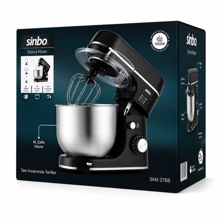 SİYAH STANDLI MİKSER ÇIRPICI - HAMUR YOĞURUCU - KARIŞTIRICI 8 KADEME HIZ AYAR 6L ÇELİK HAZNE 1300W SMX-2769 (5468)