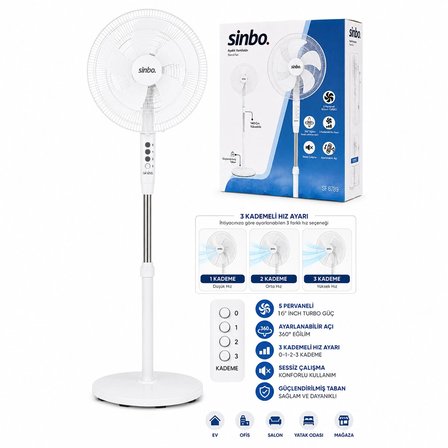 BEYAZ 5 PERVANE - 16 INC EV - OFİS KOMPAKT - SESSİZ - ÜÇ KADEME 140CM YÜKSEKLİK AYAKLI VANTİLATÖR SF-6789 (5468)