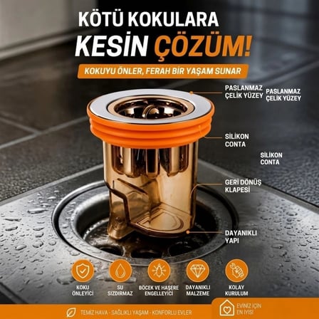 Gider Kokusu ve Böcek Önleyici Gider Kapağı, Duş ve Lavabo İçin Geri Akış Önleyici Plastik Yer Süzgeci Kapağı (5468)
