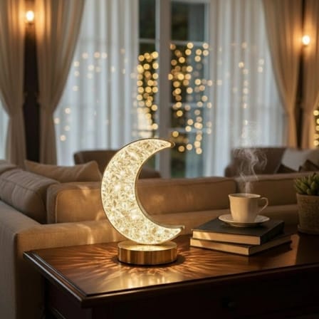 Hilal AY Model Kristal LED Masa Lambası – Dokunmatik, 3 Renk Işık Modlu, Şarjlı Mini Dekoratif Gece Lambası (5468)