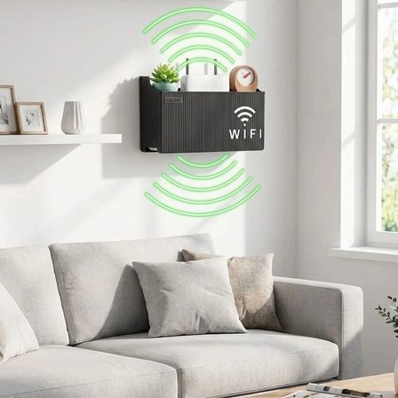 Duvar Tipi Wi-Fi Modem Saklama Kutusu(Siyah) – Kablo Düzenleyici Router Raf Organizer (5468)