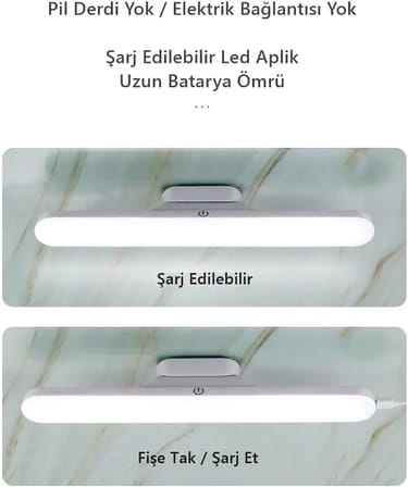 Cabınet Şarjlı Kolay Taşınabilir Mıknatıslı Led Işık Kablosuz Kademeli 3 Renk Aplik (5468)